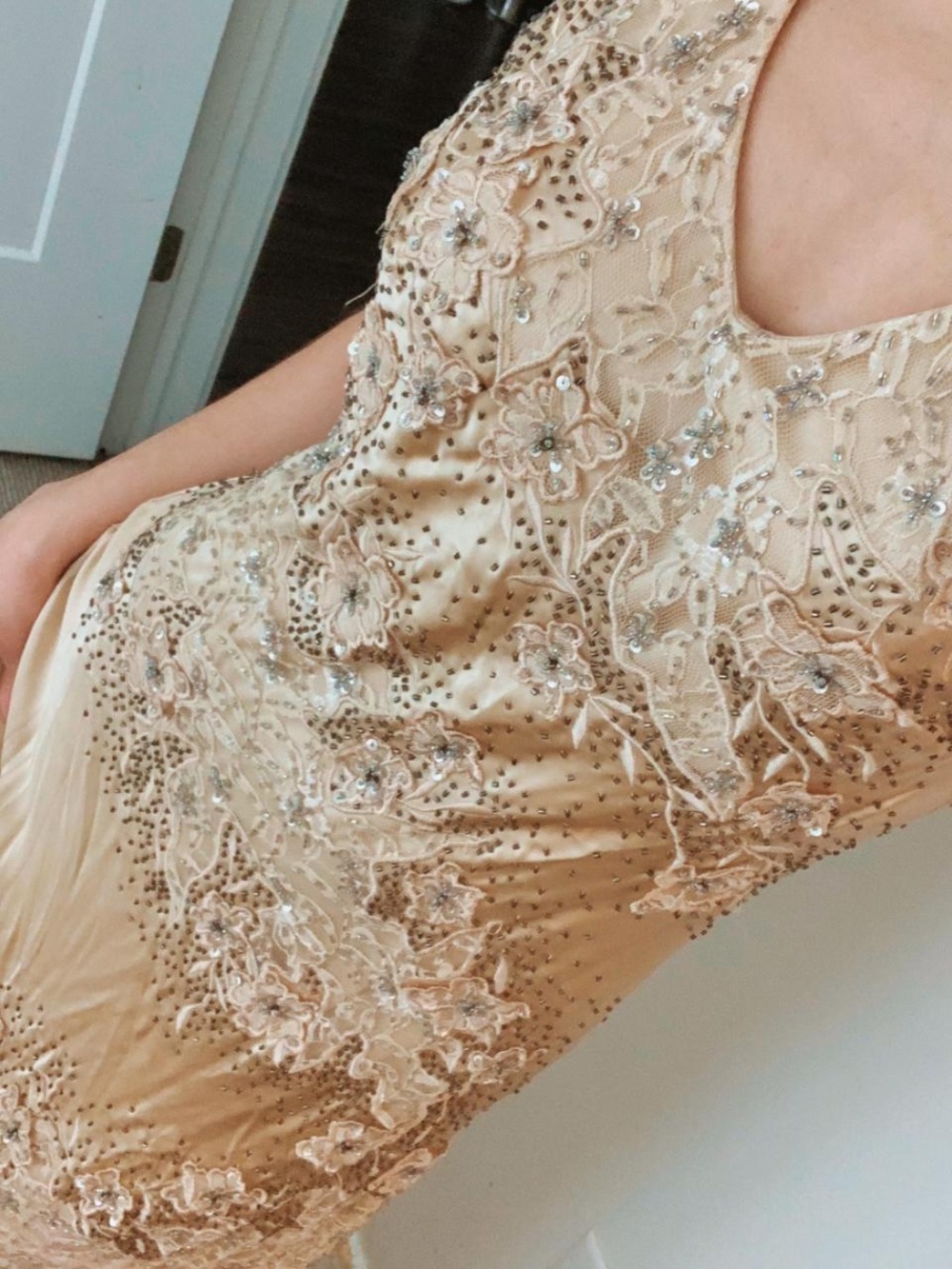 Vintage 90s y2k Sue Wong silk lace and sequin embellished maxi halter dress - Picture 2 of 12